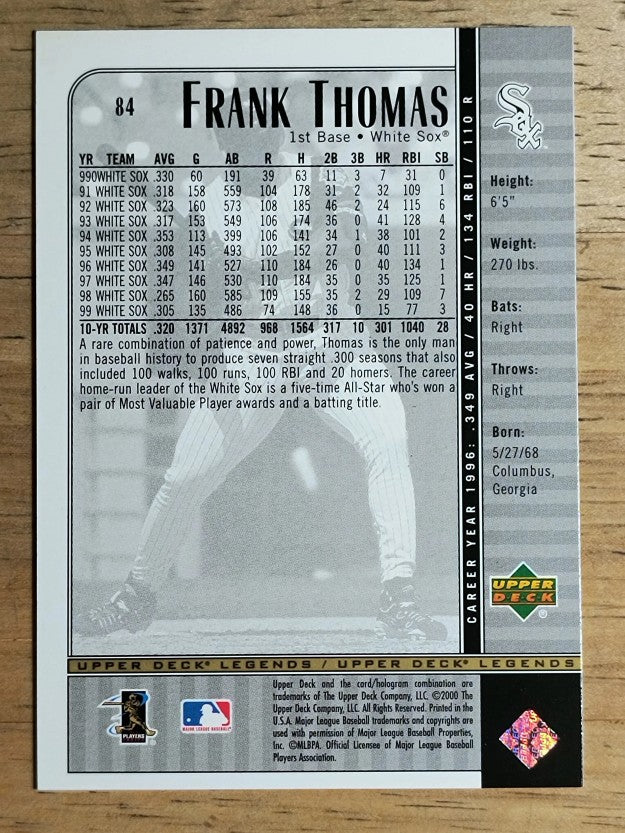 2000 Upper Deck Legends #84 Frank Thomas