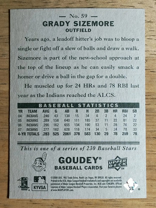 2008 Upper Deck Goudey #59 Grady Sizemore