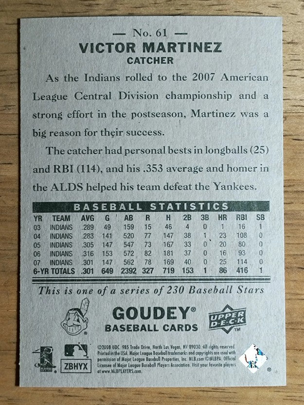 2008 Upper Deck Goudey #61 Victor Martinez