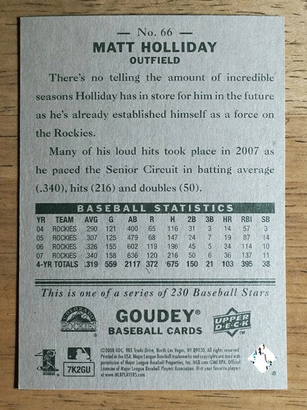 2008 Upper Deck Goudey #66 Matt Holliday