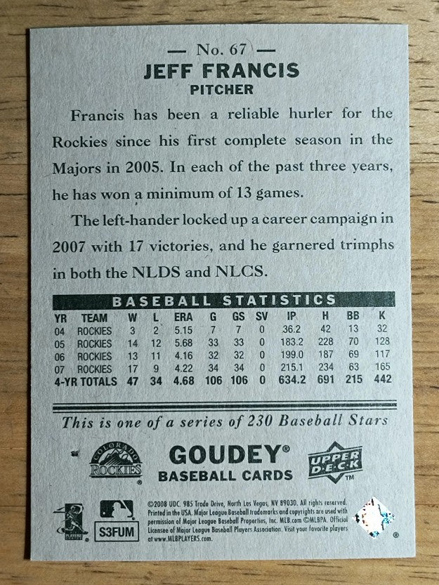 2008 Upper Deck Goudey #67 Jeff Francis