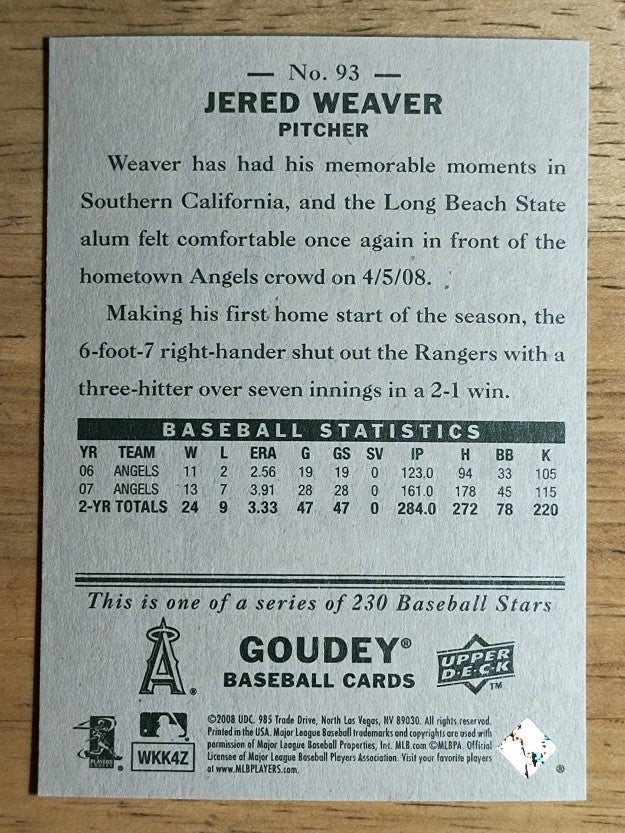 2008 Upper Deck Goudey #93 Jered Weaver
