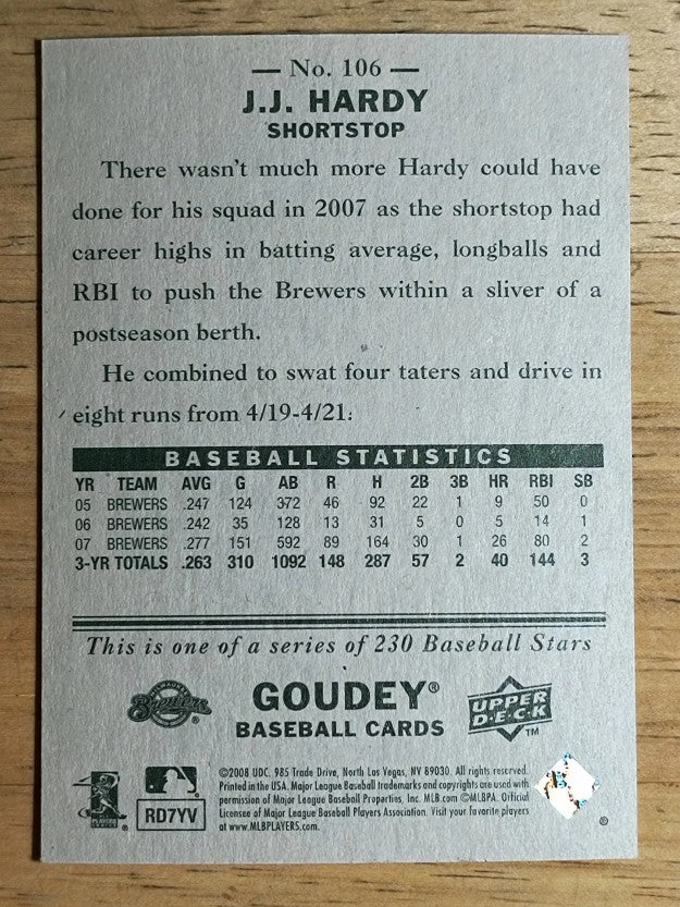 2008 Upper Deck Goudey #106 J.J. Hardy