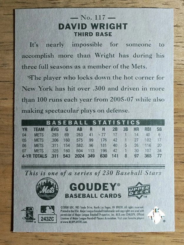 2008 Upper Deck Goudey #117 David Wright