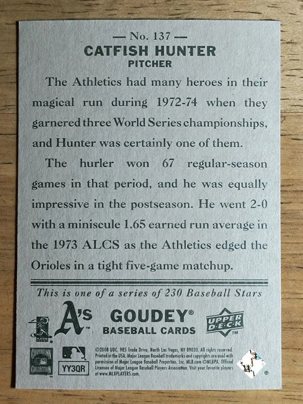 2008 Upper Deck Goudey #137 Catfish Hunter
