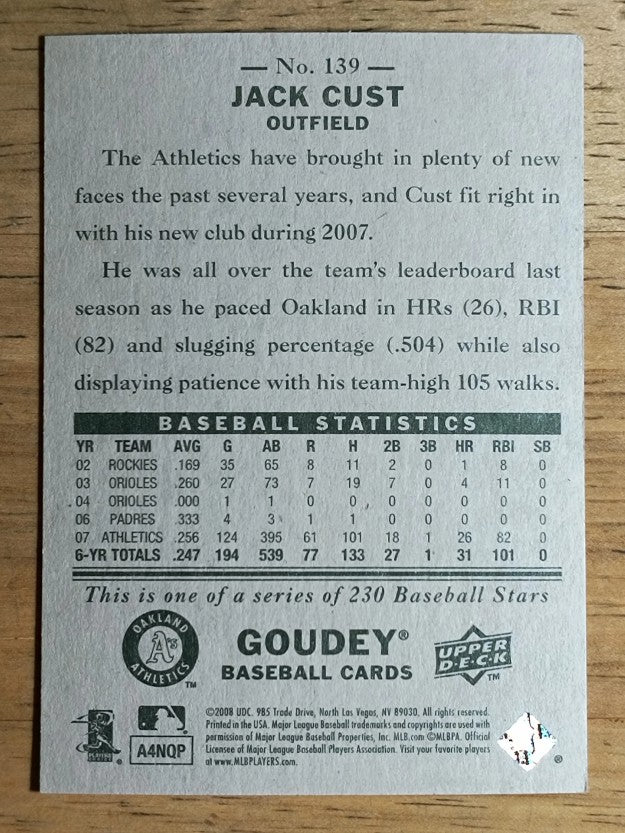 2008 Upper Deck Goudey #139 Jack Cust