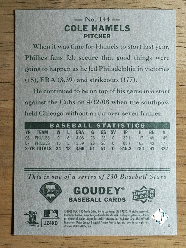 2008 Upper Deck Goudey #144 Cole Hamels