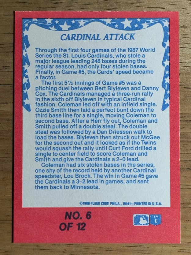 1988 Fleer World Series #6 Vince Coleman