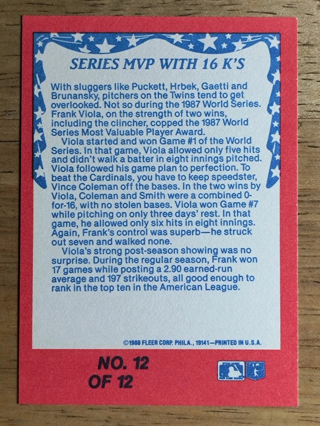 1988 Fleer World Series #12 Frank Viola