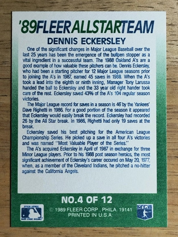 1989 Fleer All-Stars #4 Dennis Eckersley