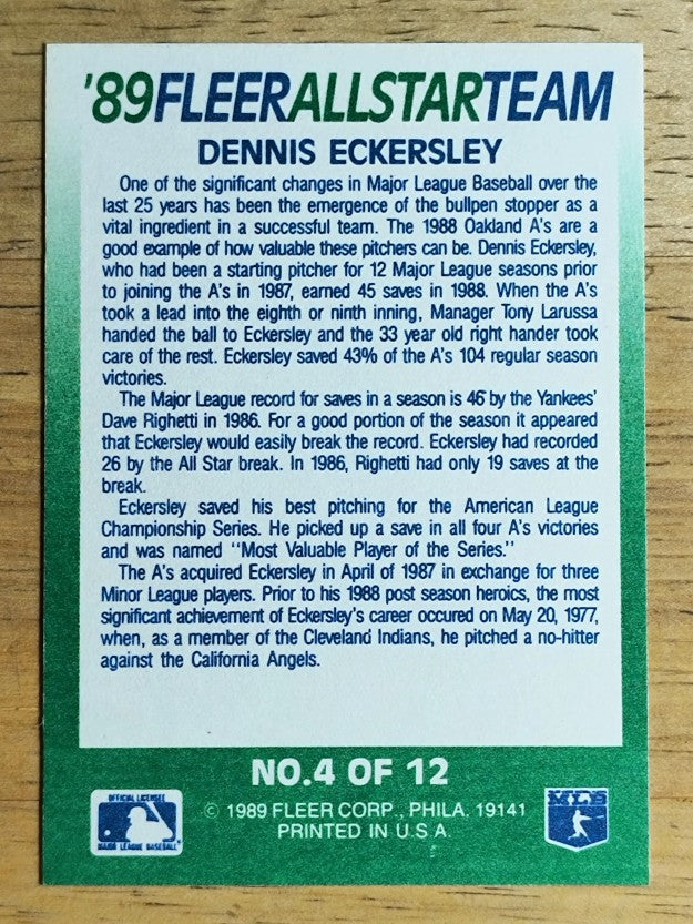 1989 Fleer All-Stars #4 Dennis Eckersley