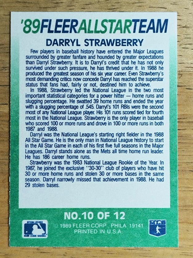 1989 Fleer All-Stars #10 Darryl Strawberry