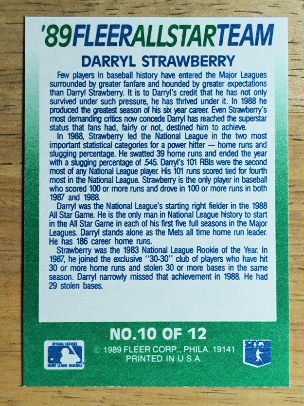 1989 Fleer All-Stars #10 Darryl Strawberry
