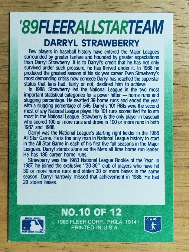 1989 Fleer All-Stars #10 Darryl Strawberry