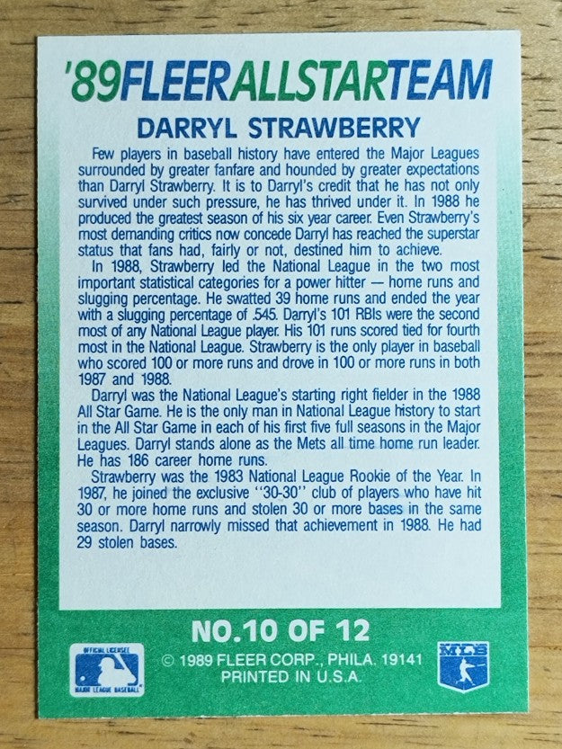 1989 Fleer All-Stars #10 Darryl Strawberry