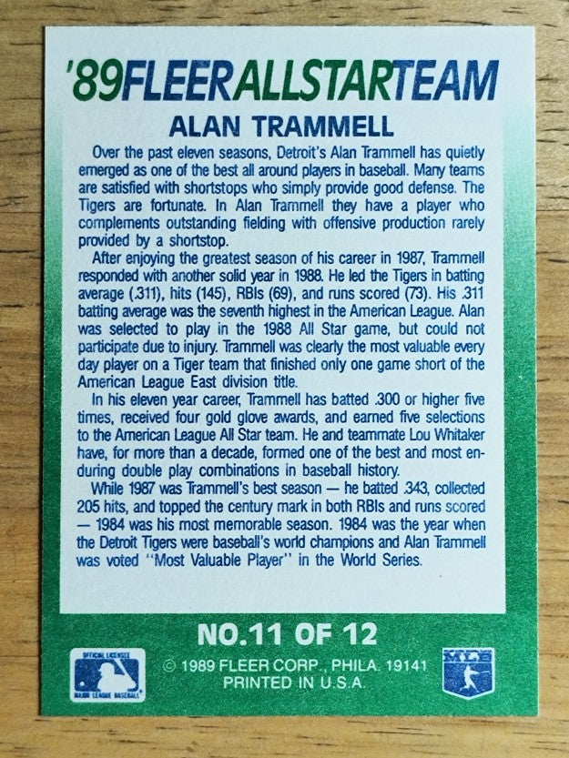 1989 Fleer All-Stars #11 Alan Trammell