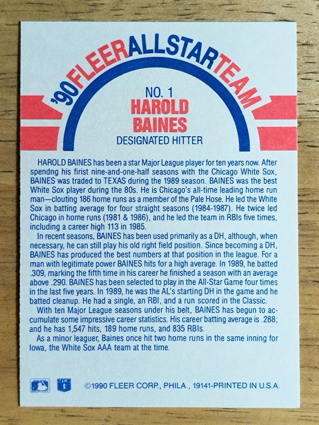 1990 Fleer All-Stars #1 Harold Baines