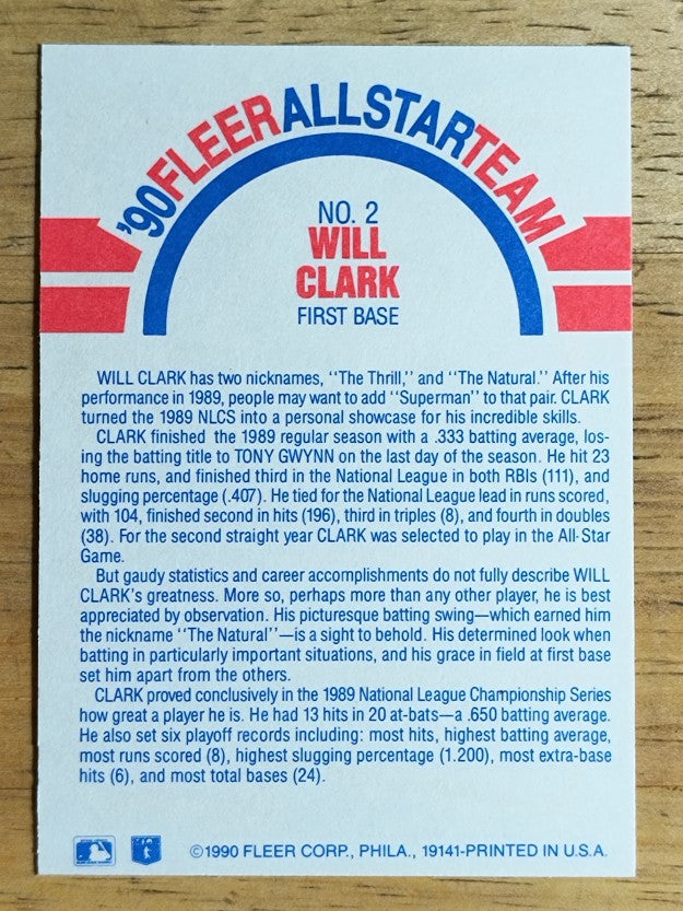 1990 Fleer All-Stars #2 Will Clark