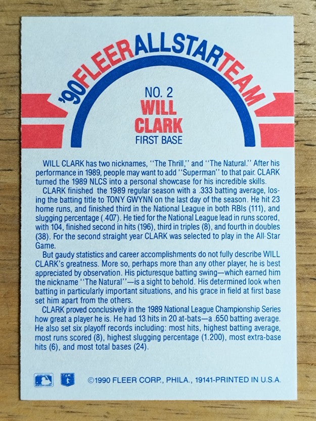 1990 Fleer All-Stars #2 Will Clark