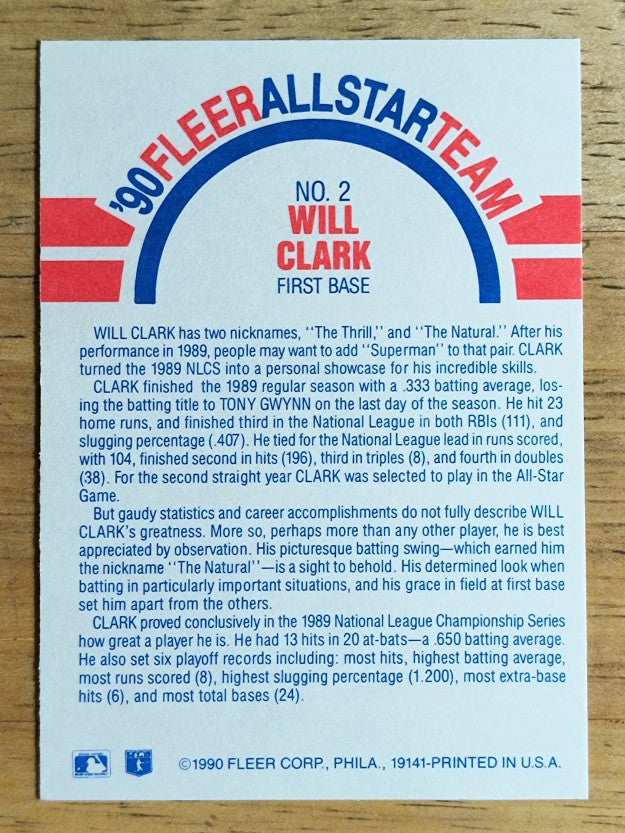 1990 Fleer All-Stars #2 Will Clark