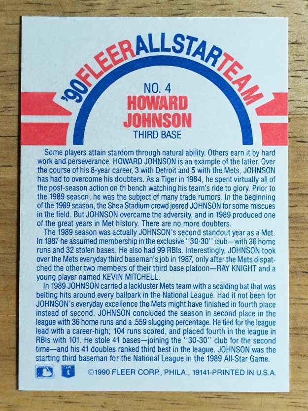 1990 Fleer All-Stars #4 Howard Johnson