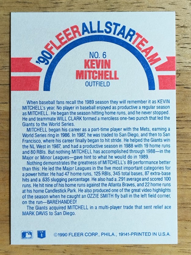 1990 Fleer All-Stars #6 Kevin Mitchell