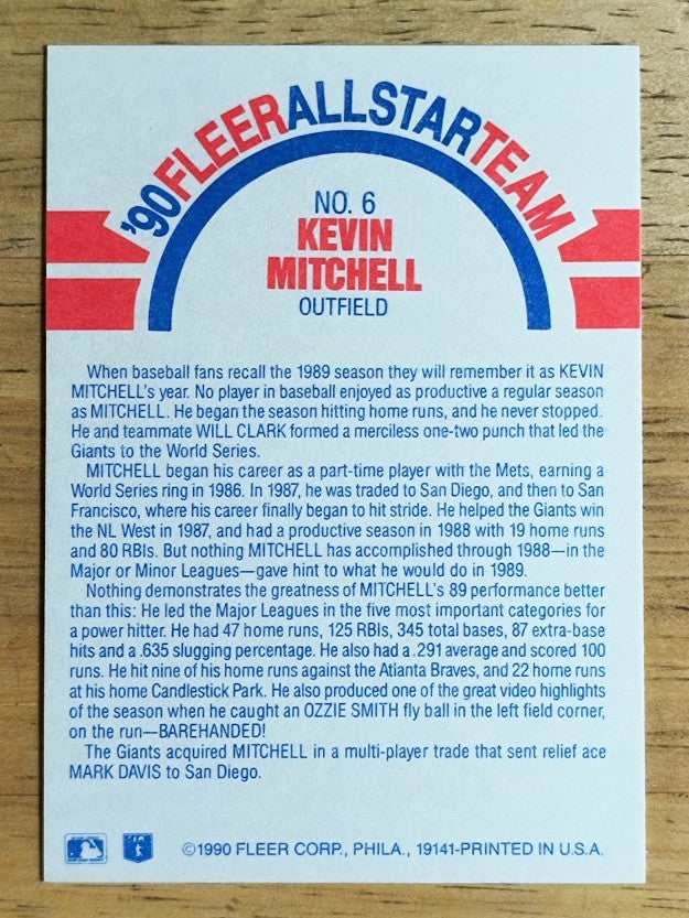1990 Fleer All-Stars #6 Kevin Mitchell