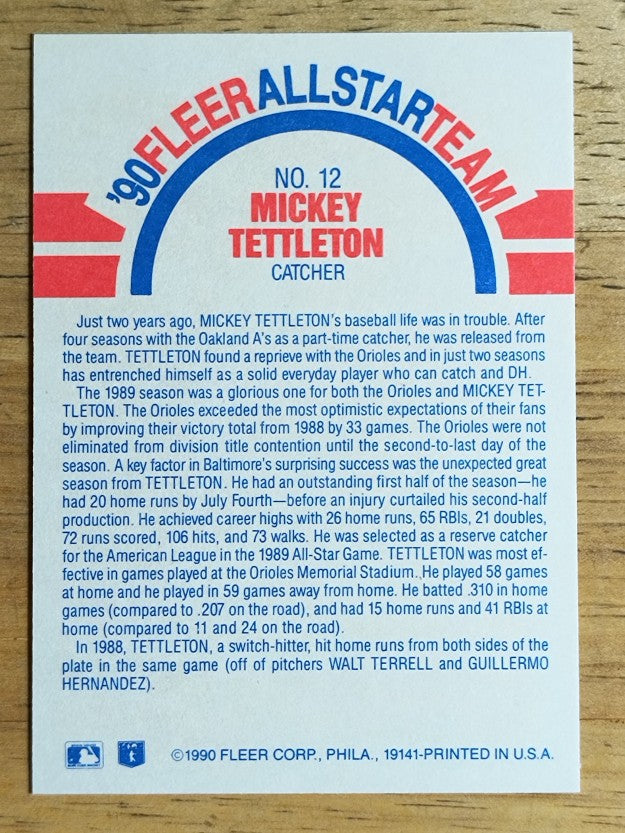 1990 Fleer All-Stars #12 Mickey Tettleton