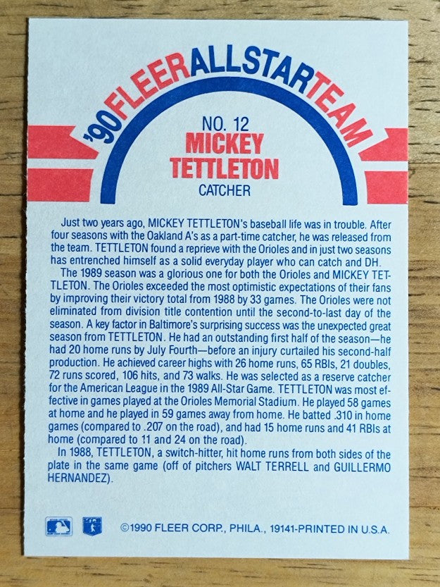 1990 Fleer All-Stars #12 Mickey Tettleton