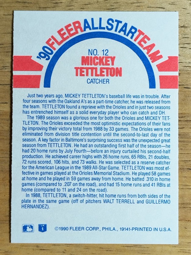 1990 Fleer All-Stars #12 Mickey Tettleton