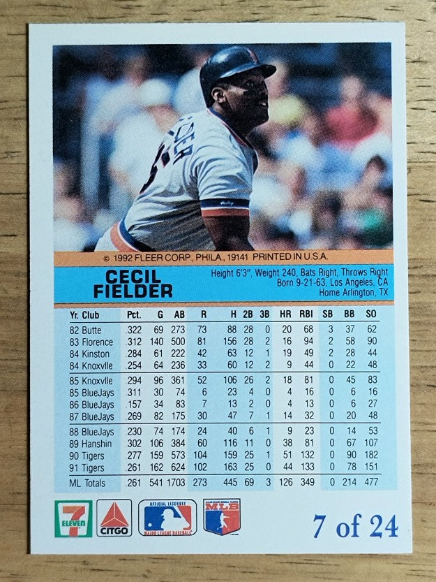 1992 Fleer Citgo The Performer #7 Cecil Fielder