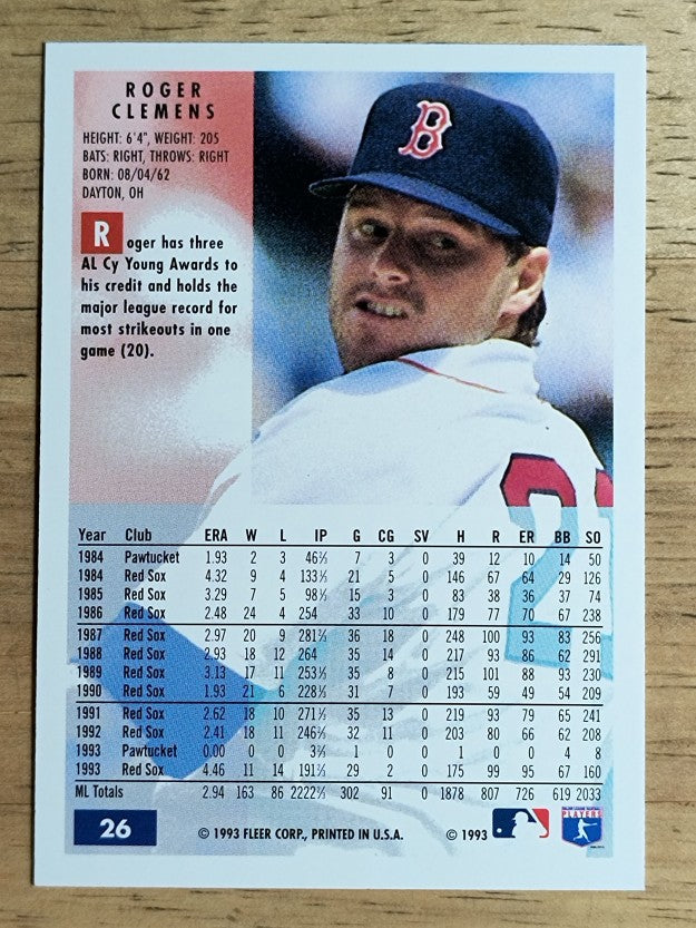 1994 Fleer #26 Roger Clemens