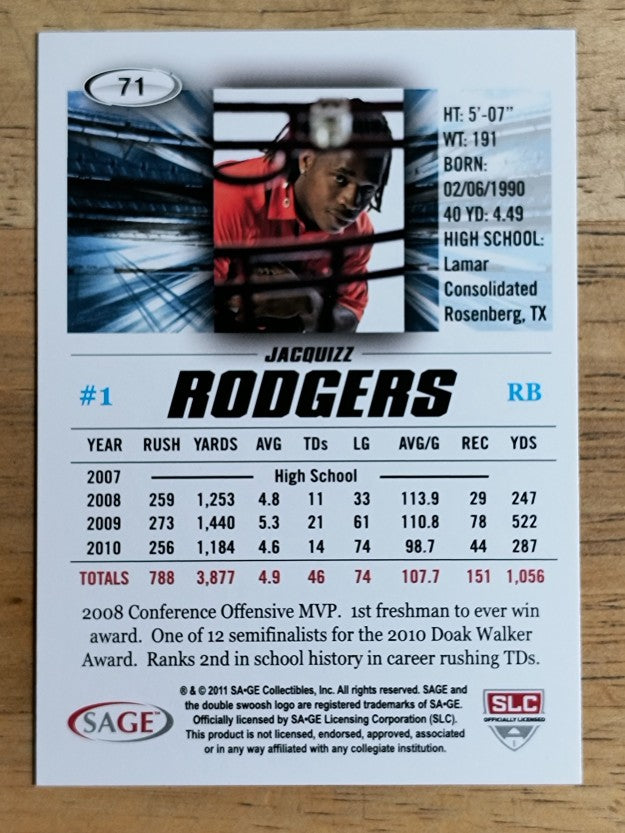 2011 SAGE HIT #71 Jacquizz Rodgers