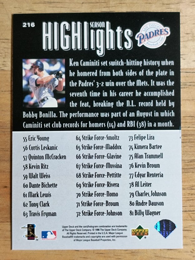 1997 Upper Deck #216 Ken Caminiti SH CL
