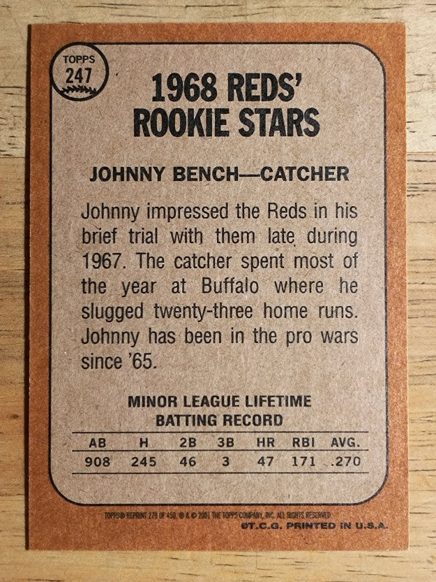 2001 Topps Archives #279 Johnny Bench 68 (NM)