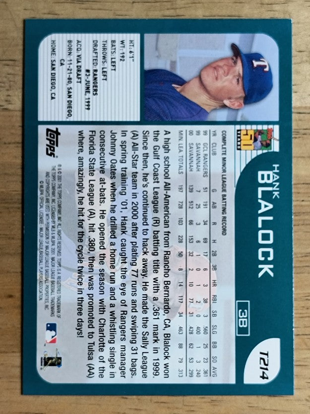 2001 Topps Traded #T214 Hank Blalock RC (NM)