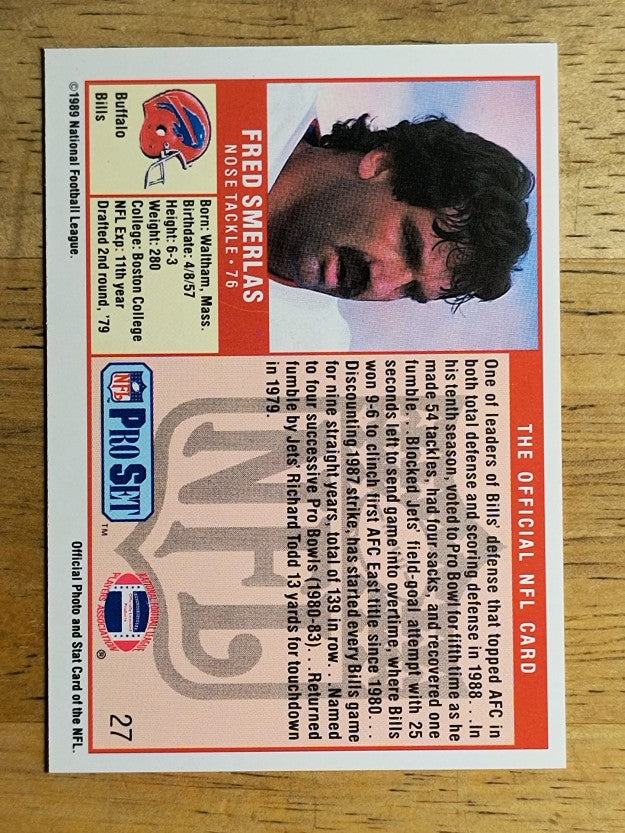 1989 Pro Set #27 Fred Smerlas
