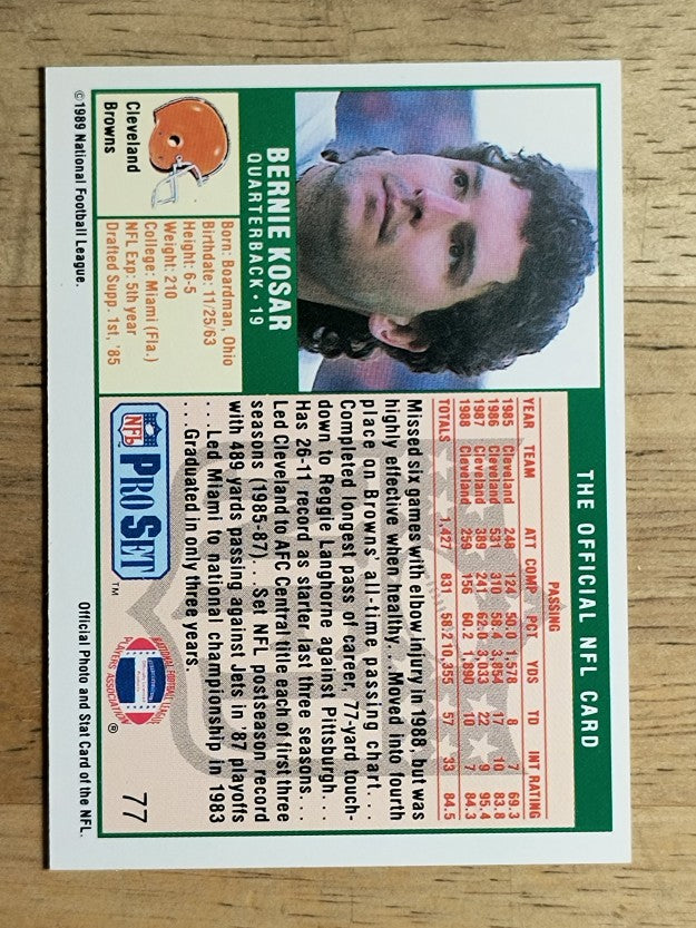 1989 Pro Set #77 Bernie Kosar