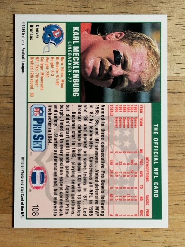 1989 Pro Set #108 Karl Mecklenburg