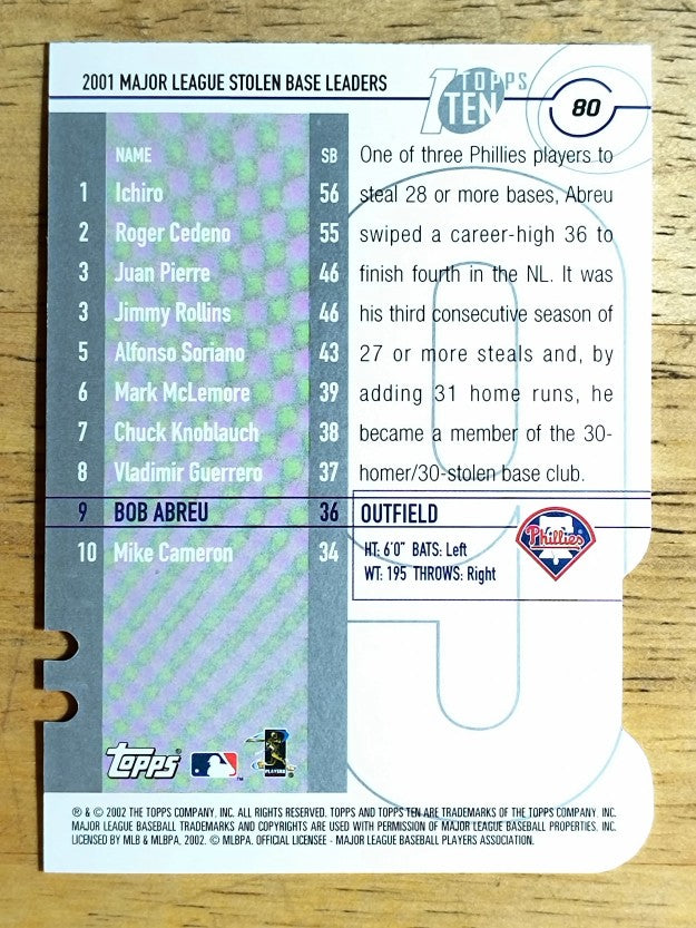 2002 Topps Ten Die Cuts #80 Bob Abreu SB