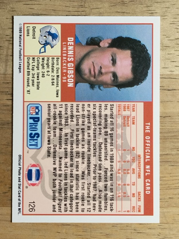 1989 Pro Set #126 Dennis Gibson