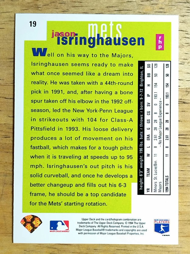 1995 Collector's Choice SE Silver Signature #19 Jason Isringhausen