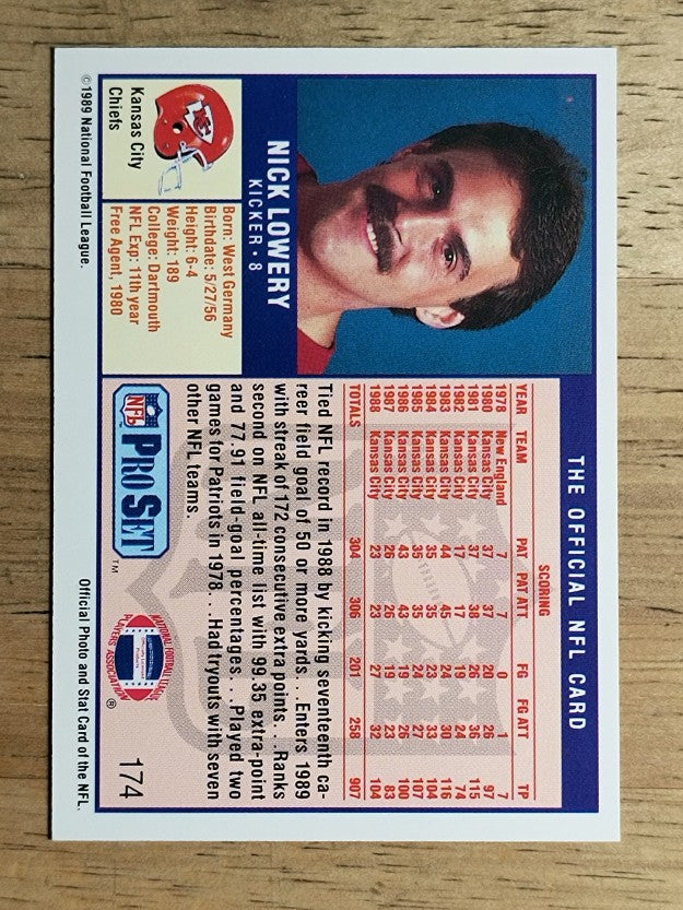 1989 Pro Set #174 Nick Lowery