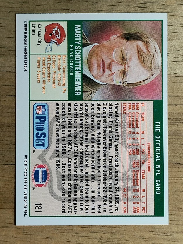 1989 Pro Set #181 Marty Schottenheimer CO