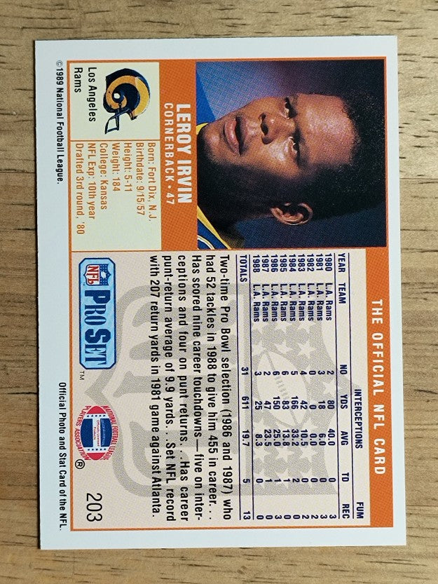 1989 Pro Set #203 LeRoy Irvin