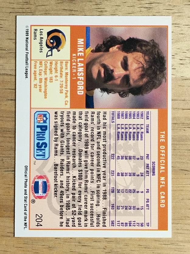 1989 Pro Set #204 Mike Lansford