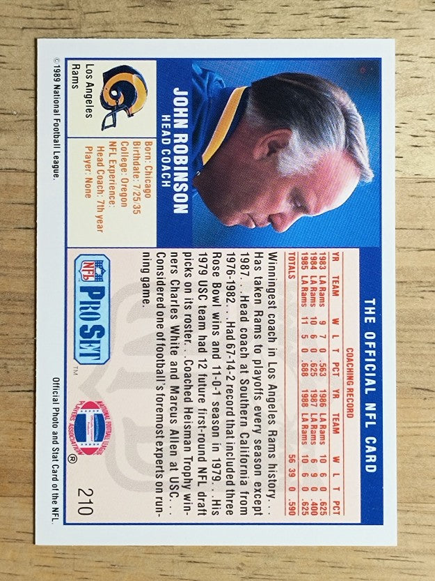 1989 Pro Set #210 John Robinson CO