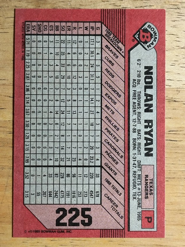 1989 Bowman #225 Nolan Ryan