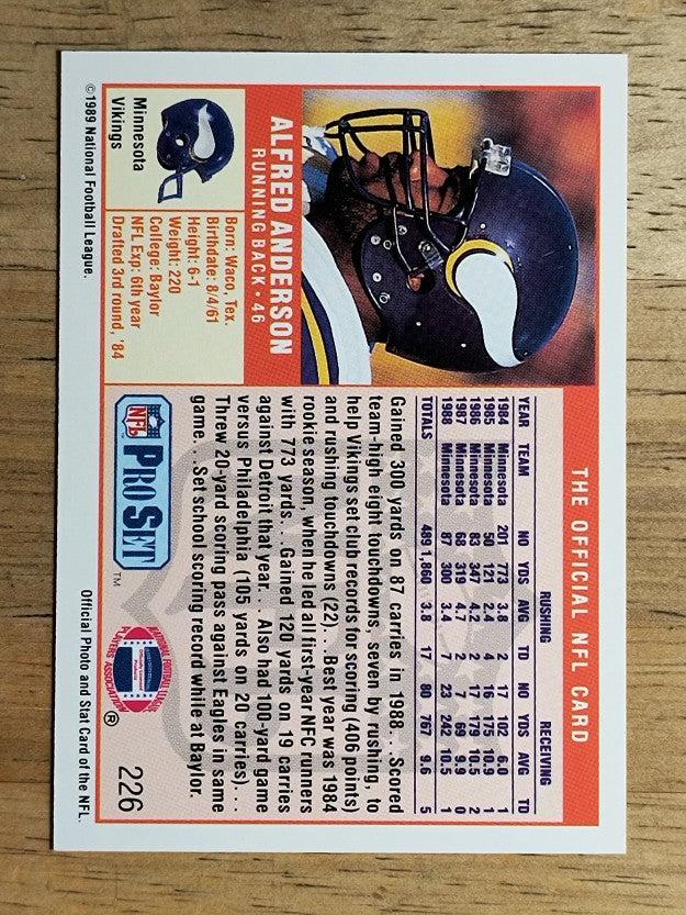 1989 Pro Set #226 Alfred Anderson