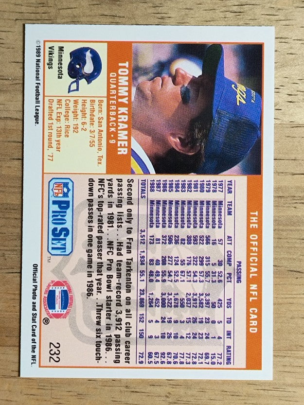 1989 Pro Set #232 Tommy Kramer